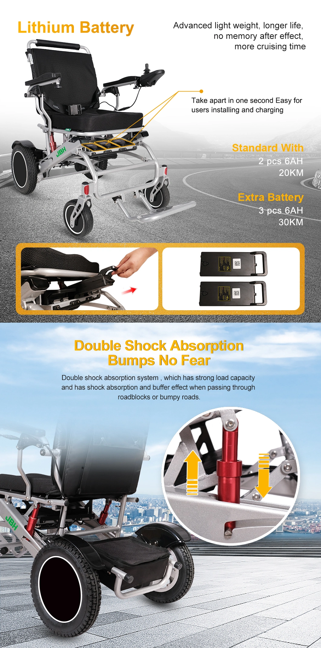 Outdoor Safety Portable Joystick Electric Disabled Wheelchairs Accessories for Handicapped